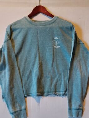 Roxy Teal Cropped Graphic Crewneck Sweatshirt
